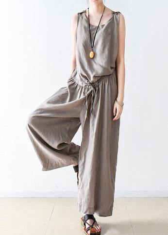 Spring Cotton Hemp Loose Wide Leg Jumpsuit Pants