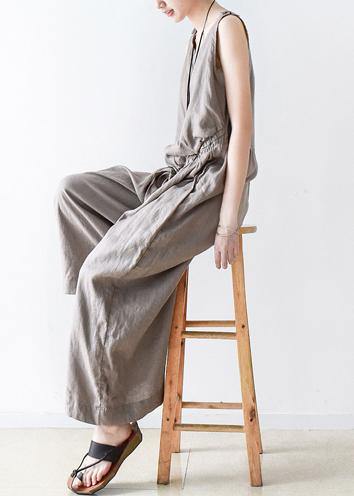 Spring Cotton Hemp Loose Wide Leg Jumpsuit Pants