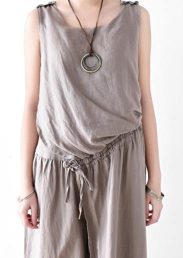 Spring Cotton Hemp Loose Wide Leg Jumpsuit Pants
