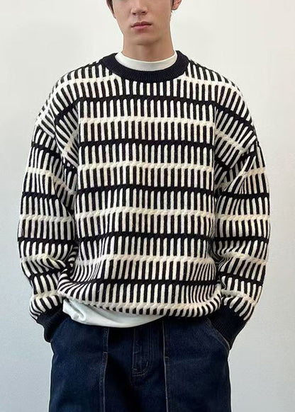 Striped Green O Neck Cozy Knit Sweaters Spring