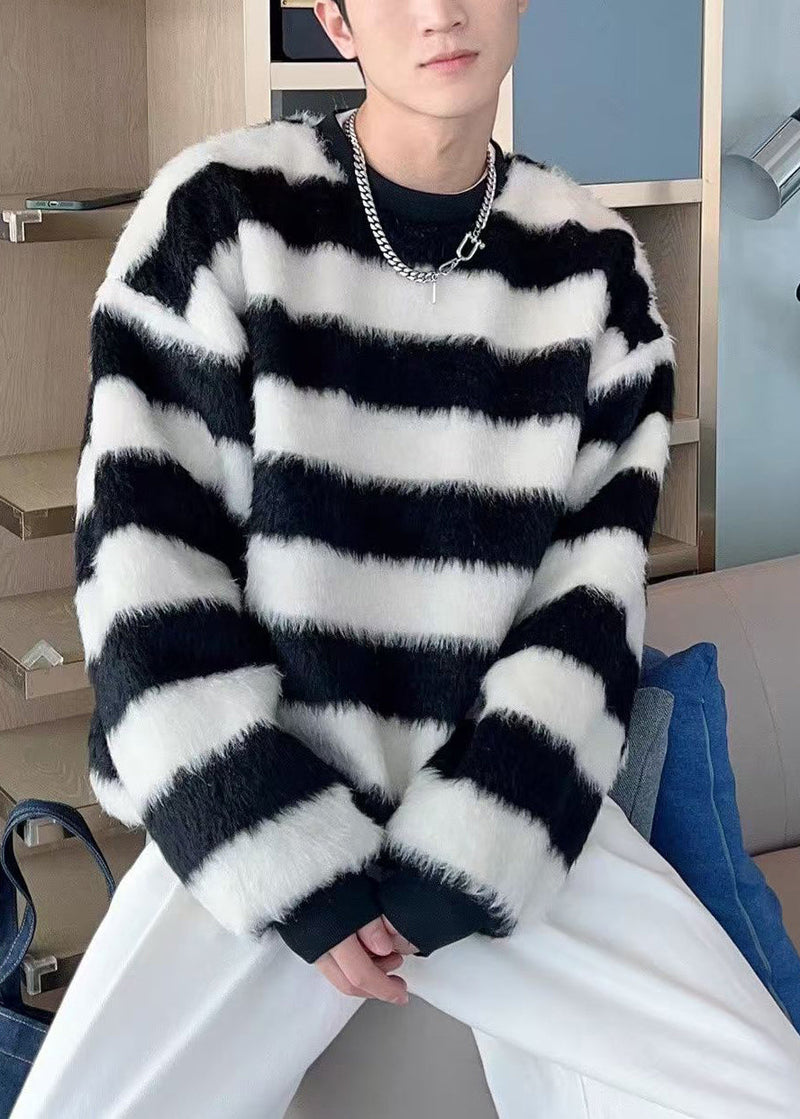 Striped Red O Neck Cozy Ma Hai Mao Sweater Fall
