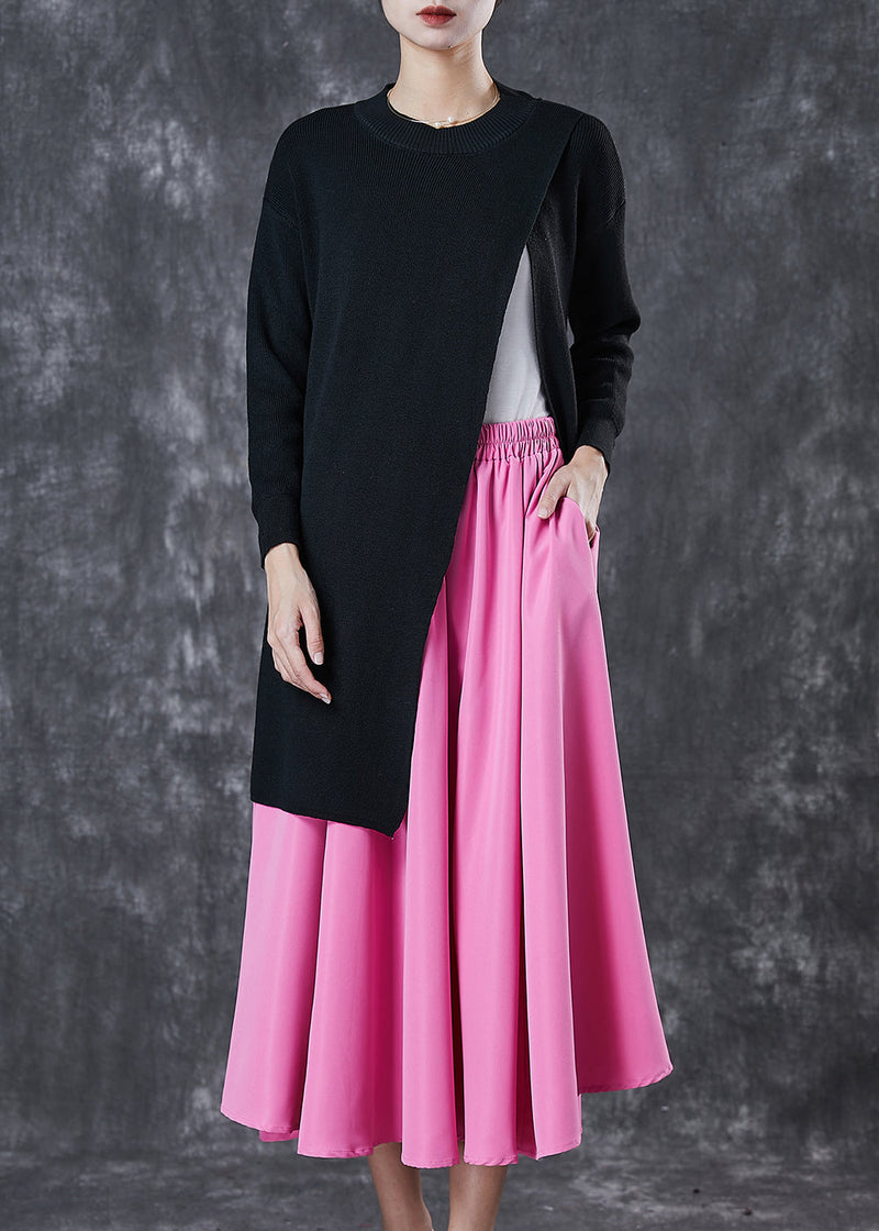 Style Black Asymmetrical Side Open Sweater and Skirt Two Pieces Set Spring