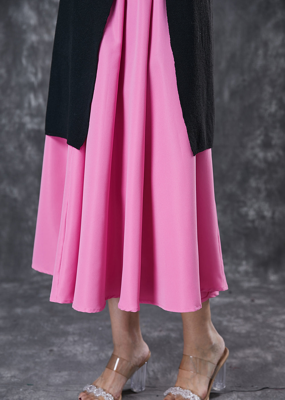 Style Black Asymmetrical Side Open Sweater and Skirt Two Pieces Set Spring
