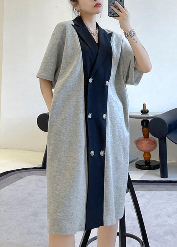 Style Black Button Patchwork Summer Short Sleeve Dress
