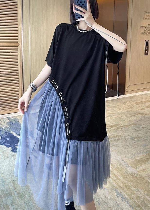 Style Black Patchwork Tulle Maxi Summer Cotton Dress