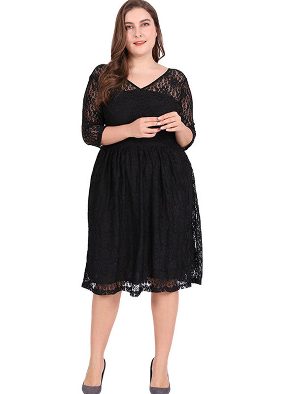 Style Black V Neck Lace Mid Dresses Summer