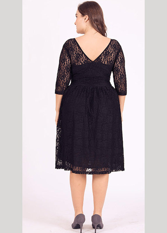 Style Black V Neck Lace Mid Dresses Summer