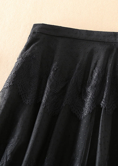 Style Black High Waist Patchwork Lace Skirts Spring