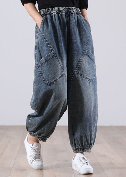 Style Blue Pockets Denim Pants Winter