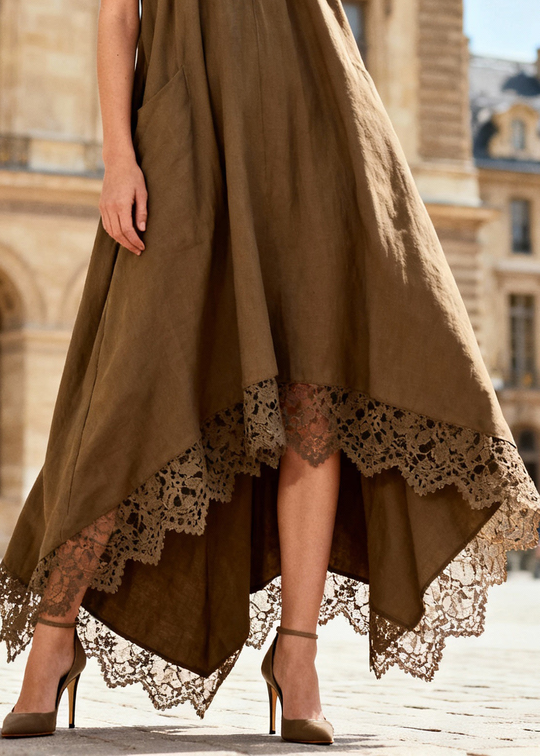 Style Brown Cold Shoulder Low High Design Long Dresses Summer