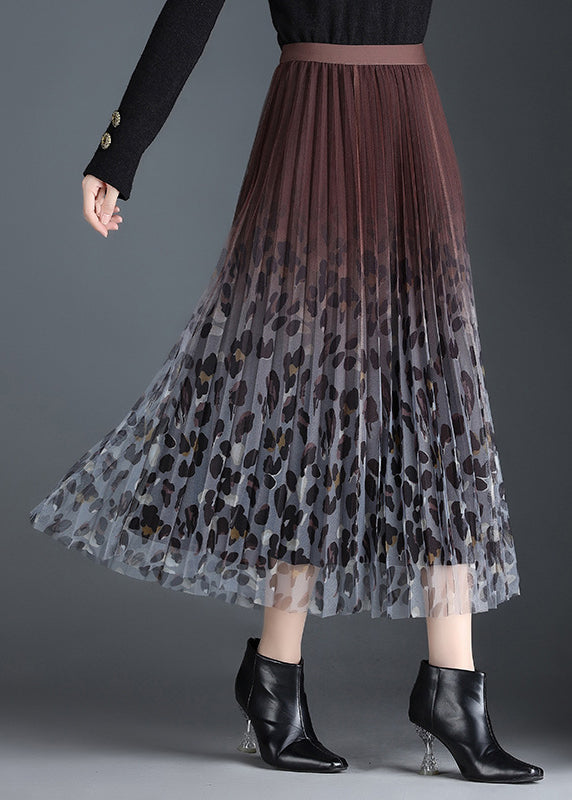 Style Chocolate High Waist Gradient Color a Line Fall Skirt