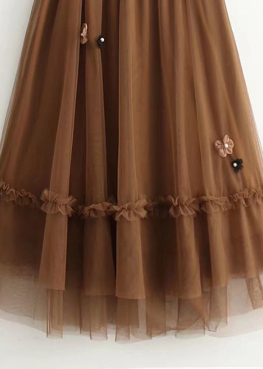 Style Chocolate Patchwork Nail Bead a Line Fall Skirts