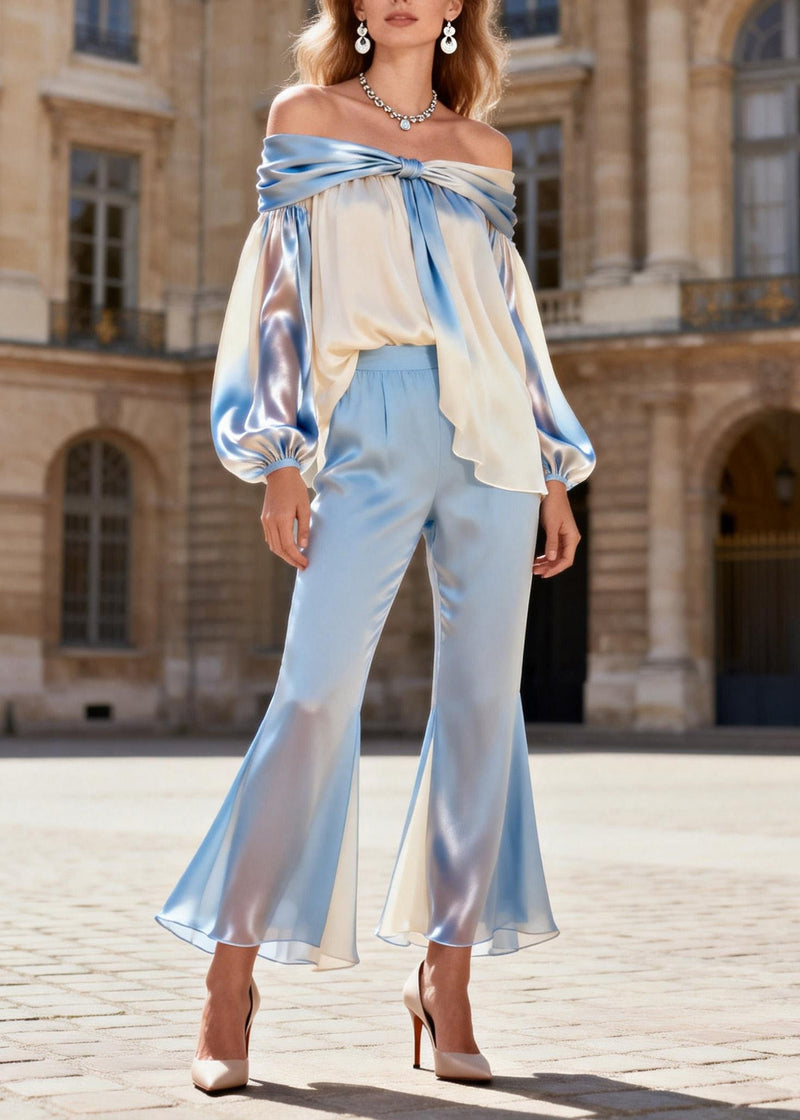 Style Cold Shoulder Wrinkled Silk Two Piece Set Spring