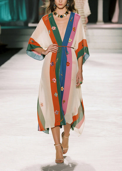 Style Colorblock Print Draping Chiffon Robe Dresses Summer