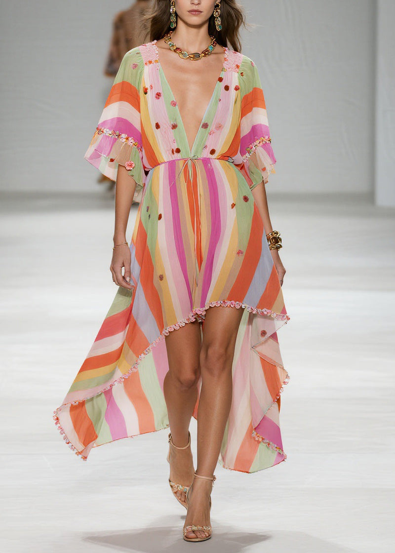 Style Patchwork Low High Design Cotton Dress Summer