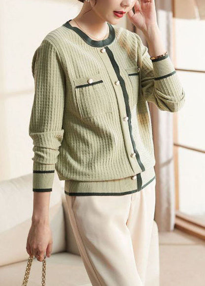 Style Green O-neck Thick Patchwork Knit Sweater Long Sleeve