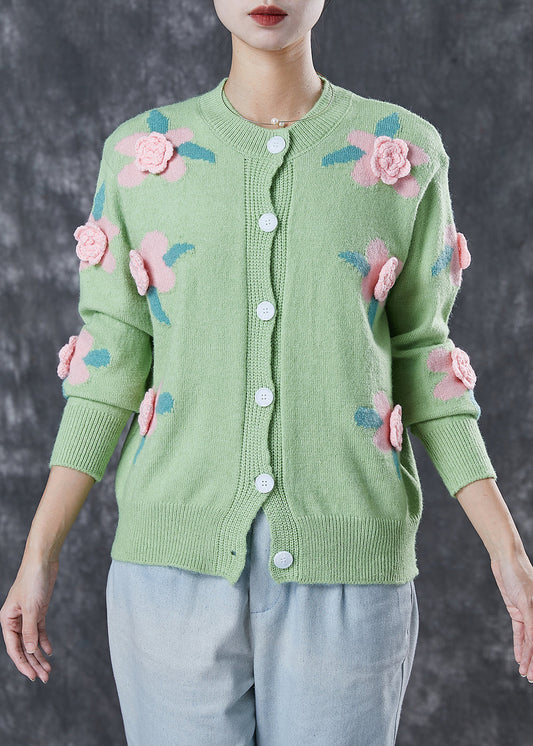 Style Green Stereoscopic Cozy Knit Cardigan Spring