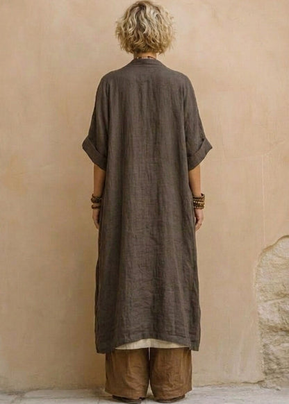 Style Khaki Embroidered Oversized Linen Sets 2 Pieces Summer