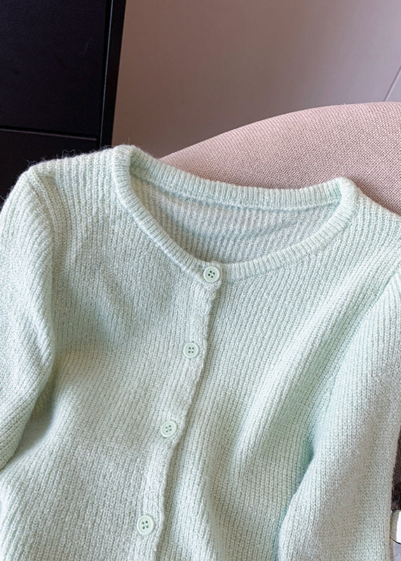 Style Light Green O-neck Button Cotton Knit Cardigan Spring