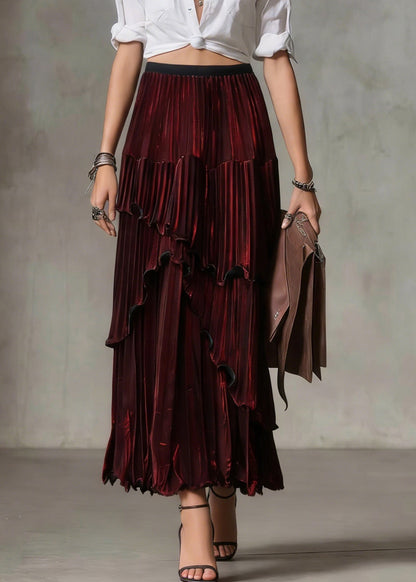 Style Mulberry Asymmetrical Ruffled Silk Skirt Spring
