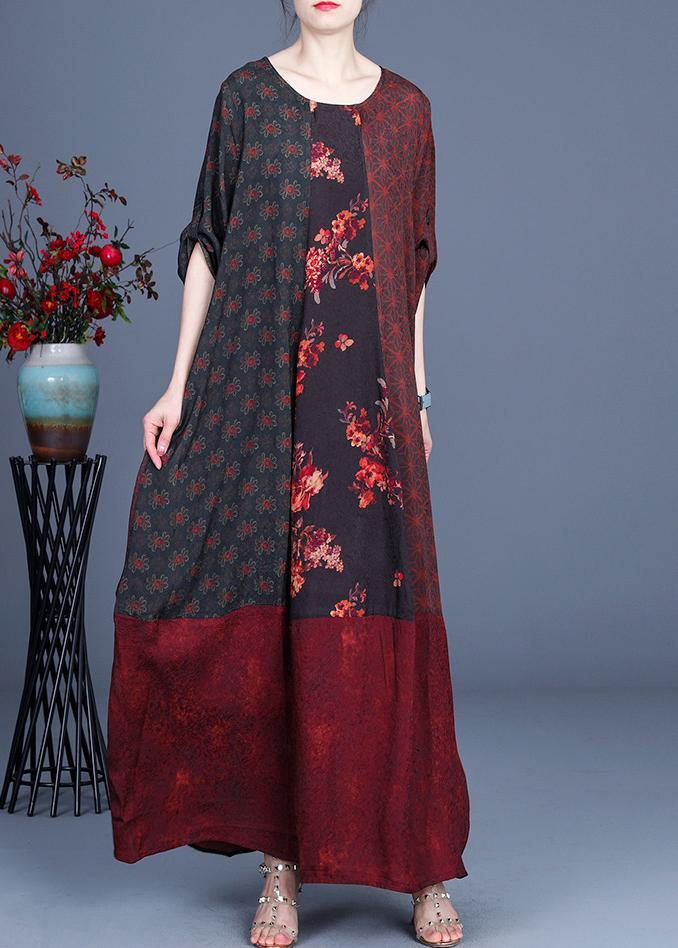 Style Mulberry Print Patchwork Robe Dresses Summer Spring