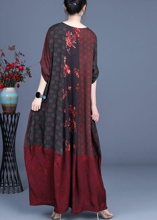 Style Mulberry Print Patchwork Robe Dresses Summer Spring