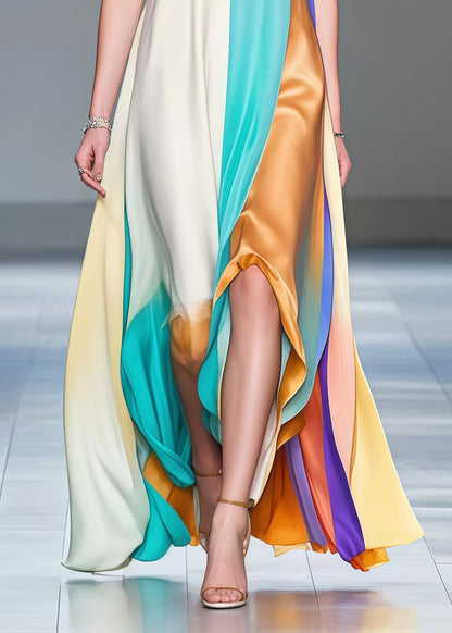 Style Multicolored Asymmetrical Patchwork Silk Party Dress Sleeveless