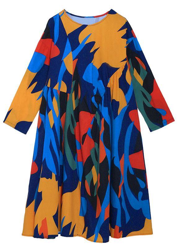 Style O-neck Pockets Print Fall Patchwork Dresses Long Sleeve