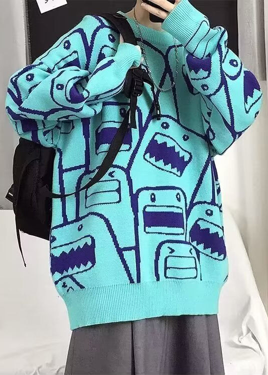 Style Orange O Neck Thick Print Knit Sweater Tops Winter