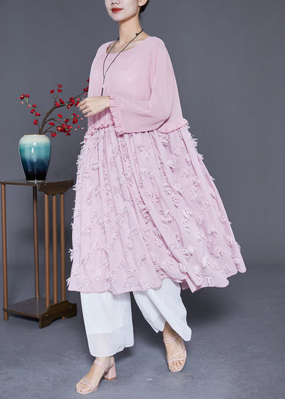 Style Pink Ruffled Patchwork Chiffon Long Dress Summer