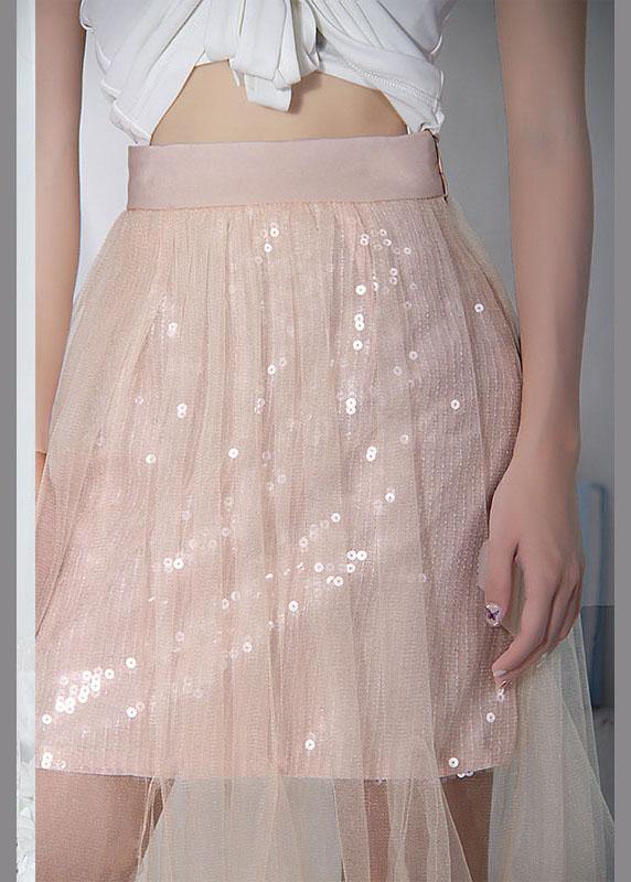 Style Pink Tulle Sequins a Line Skirts