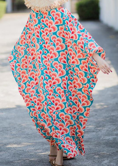 Style Print Kaftan Batwing Sleeve Maxi Dresses