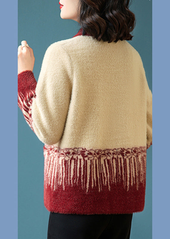 Style Red O-neck Rivet Mink Hair Knitted Coats Fall