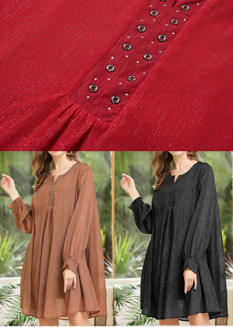 Style Red Rivet Chiffon O-neck Summer Long Dress