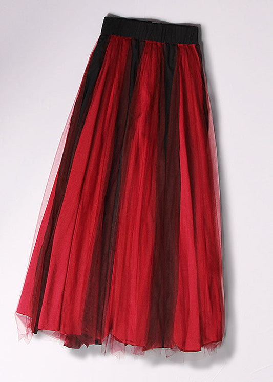 Style Red Tulle Patchwork Zippered Summer a Line Skirt