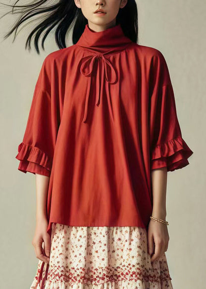 Style Red Turtle Neck Patchwork Cotton a Line Dresses Summer