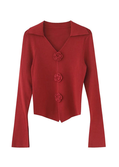 Style Red V Neck Slim Fit Knit Sweater Spring