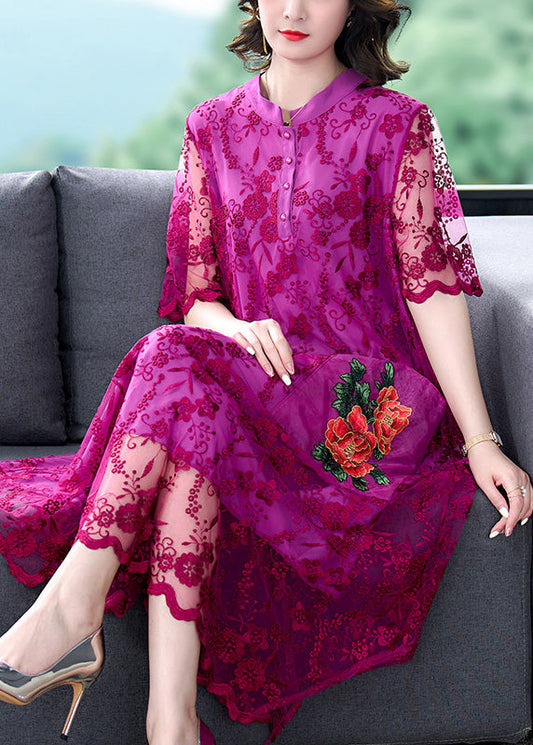 Style Rose Embroidered Tulle Long Dresses Short Sleeve