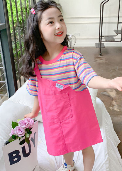 Style Rose O Neck Patchwork False Two Pieces Cotton Baby Dress Summer