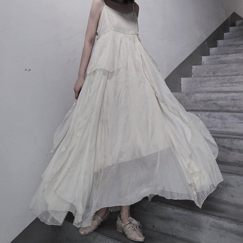 Style Spaghetti Strap Asymmetric Tunics Catwalk White Dresses