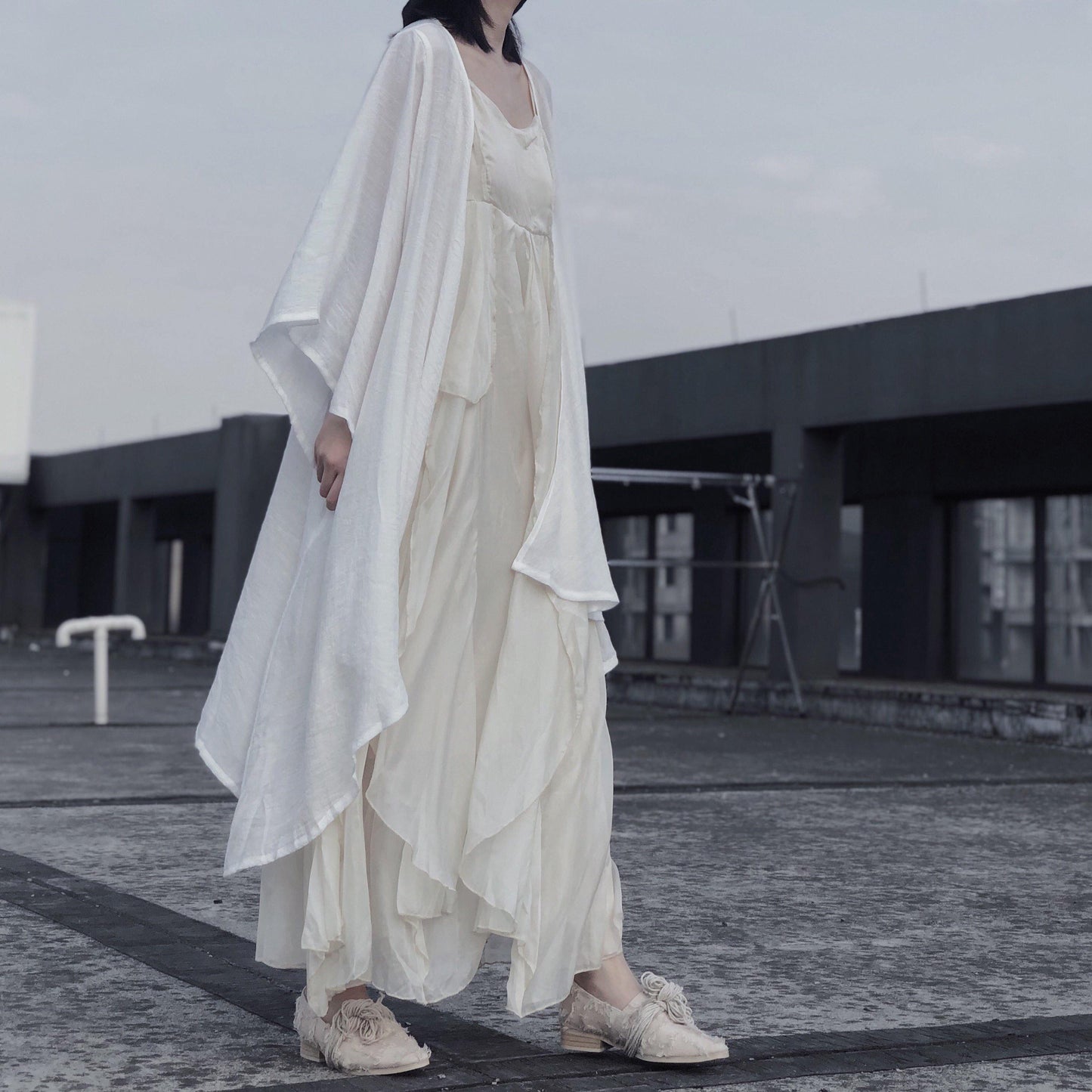 Style Spaghetti Strap Asymmetric Tunics Catwalk White Dresses