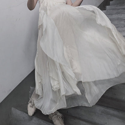 Style Spaghetti Strap Asymmetric Tunics Catwalk White Dresses