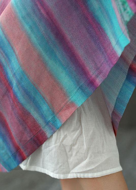 Style Striped Retro Patchwork a Line Skirts Ramie