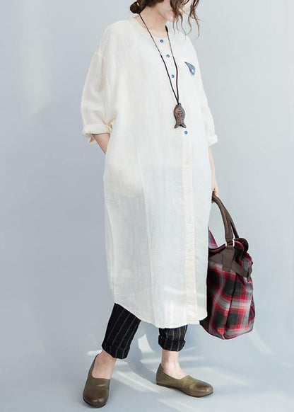 Style White Button Maxi Summer Cotton Dress