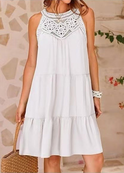 Style White Cold Shoulder Cotton Mini Dresses Summer