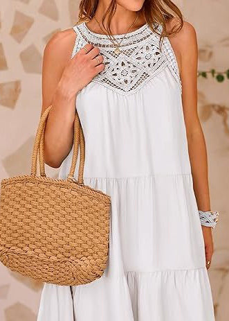 Style White Cold Shoulder Cotton Mini Dresses Summer