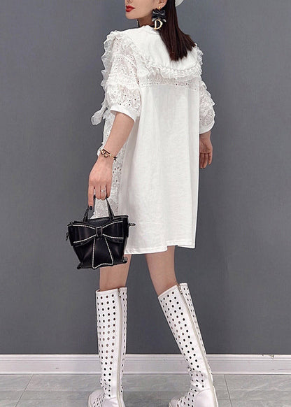 Style White O-neck Tulle Patchwork Lace Layered Dresses Short Sleeve