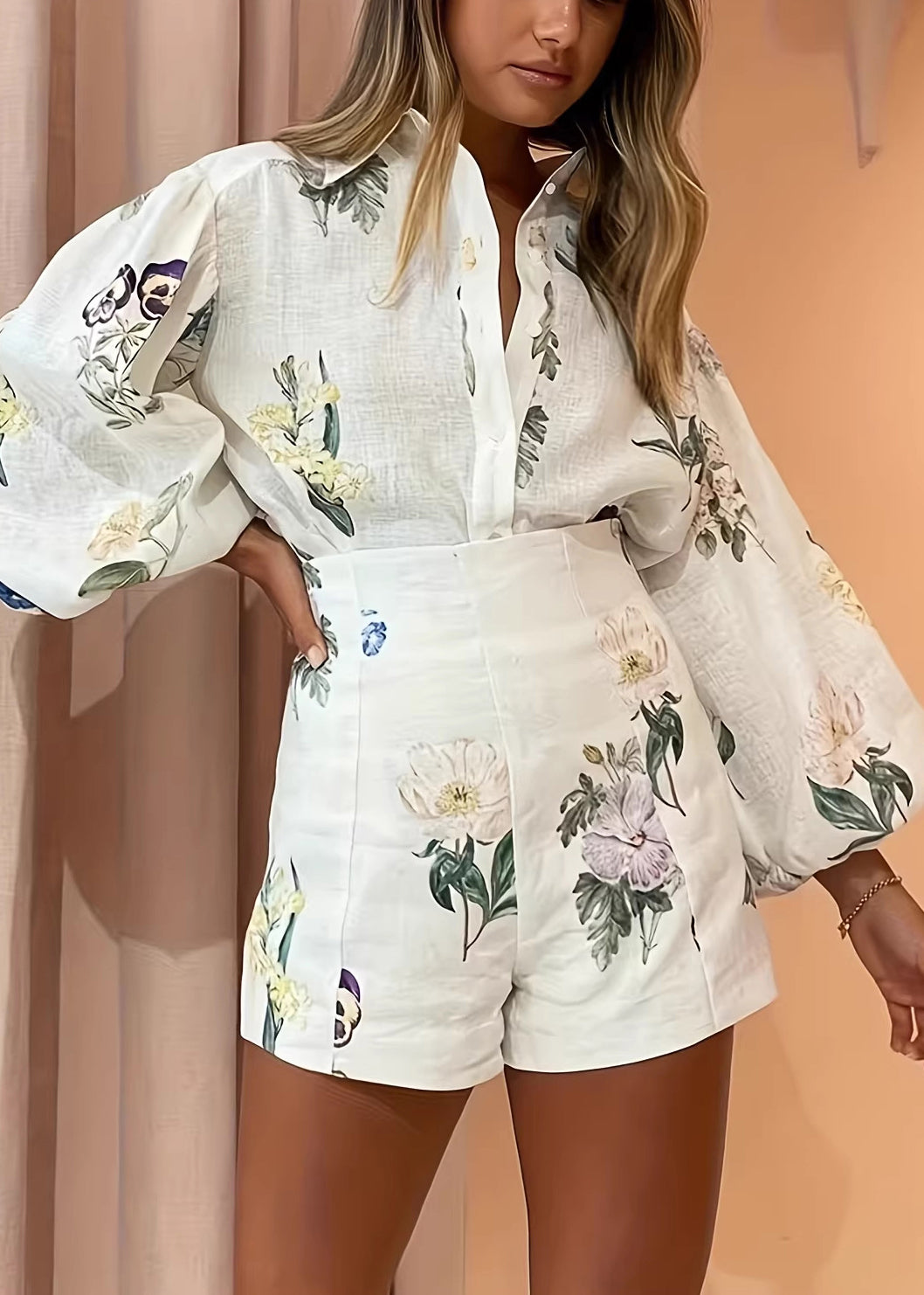 Style White Oversized Print Cotton Sets 2 Pieces Summer