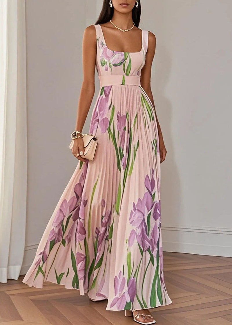 Style White Square Collar Print Patchwork Chiffon Dresses Summer
