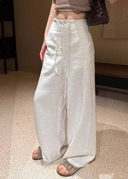 Style White Tie Waist Wide Leg Pants Summer